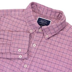 Charles Tyrwhitt Mens M Red Check‎ Slim Fit Non Iron Button Front Shirt